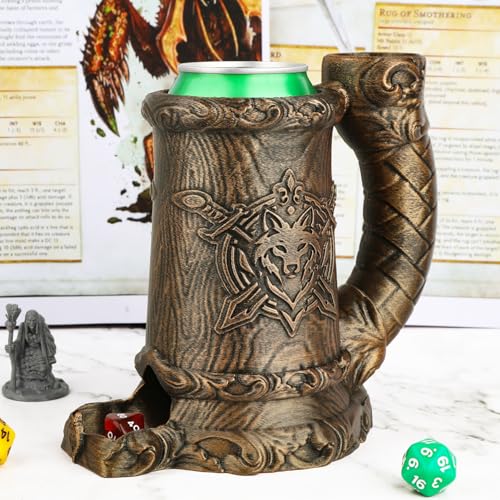 AUSPDICE DND Dice Tower & RPG Accessory for Role-Playing Game | Dice Rolling Tower with Wolf Totem Design, Dice Holder, Pen Organizer & Beverage Rack for TTRPG & More (FF287C Bronze) - color: Bronze, style: FF287-Wolf Crest Cup
