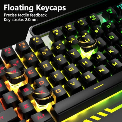 AULA Gaming Keyboard and Mouse,Wired 104-Key Mouse and Keyboard Combo Metal | Full Size Computer Keyboards with Number Pad,New Update Version,RGB Backlit Anti-Ghosting PC Keyboard for Laptop WinXP/7/8/10 - color: Black Keycaps + Silver Panel