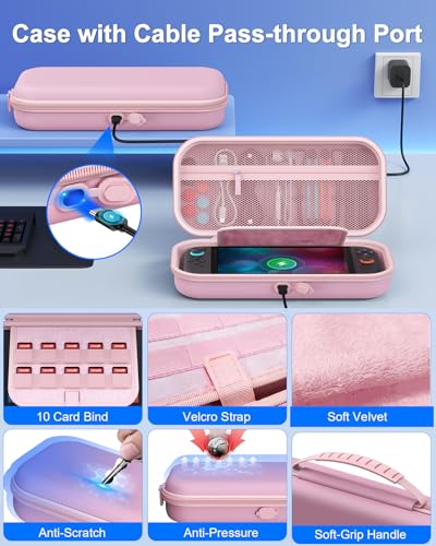 Switch 2 Accessories, Case Bundle for Nintendo Switch 2 2025 Console | [Charge Inside]FYOUNG 23 IN 1 Kit:Carrying Case,Controller Charger,Protective Shell,Grip for Joycon, Steering Wheel -Pink - color: Pink