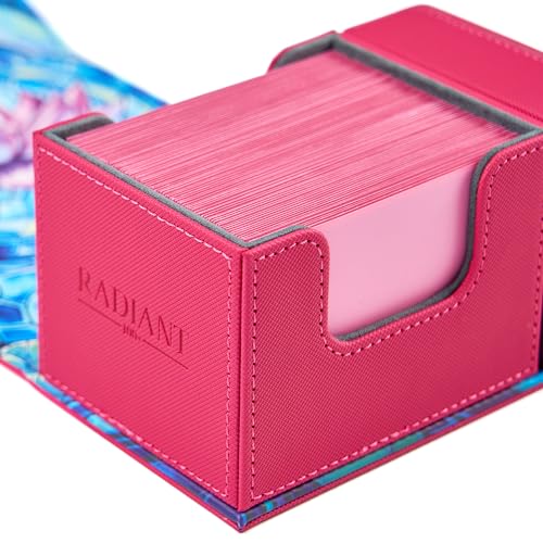 Card Deck Box For MTG Commander, Fits 100 Double-Sleeved Cards, Premium Leather, TCG Deck Box For Magic EDH, Magnetic Case with 3 Dividers & Dice Storage Box (Blossom Grace) - color: Blossom Grace, style: Deluxe