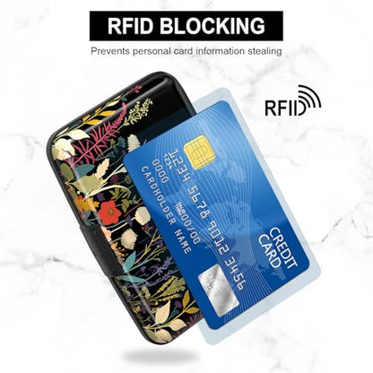 Card Holder Credit Cards Holder for Women RFID wallet women Business Card Holder Wallet Mini Aluminum Card Wallet RFID Blocking Slim Metal Hard Card for Women, Beautiful Flowers and Plants - color: Beautiful Flowers and Plants