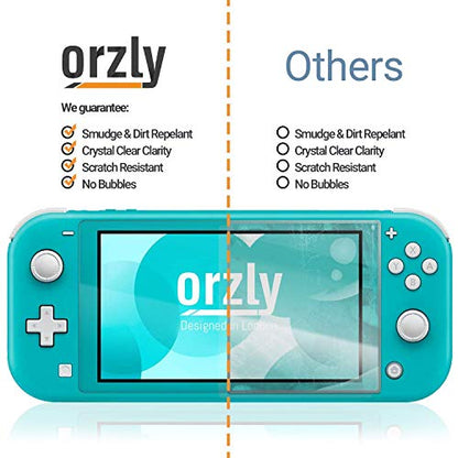 Orzly Green Comfort Grip Case, Thumb Grips, & 4 Pack of Glass Screen Protectors for Switch Lite - Bundle