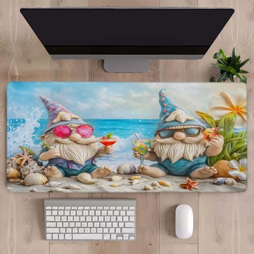 Cute Gnomes Beach Party Gaming Mouse Pad, with Stitched Edges, Rubber Base Keyboard and Mouse pad Desk Mat Non-Slip Waterproof Protector Writing Pad for Work Game Office Home 15.7x35.4in - color: B 015, size: X-Large