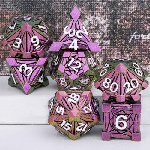 7PCS Metal DND Dice Set with Box, Debris RPG Red D and D Dice for D&D Tabletop Games Role Playing Game, Polyhedral Dice Set D20 D12 D10 D8 D6 D4 - color: Red White