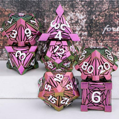 7PCS Metal DND Dice Set with Box, Debris RPG Red D and D Dice for D&D Tabletop Games Role Playing Game, Polyhedral Dice Set D20 D12 D10 D8 D6 D4 - color: Red White