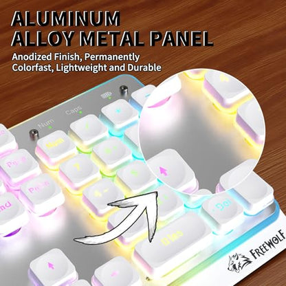 ZIYOU LANG M104 RGB Wireless Keyboard, Low-Profile Silent Membrane Keys, 2.4G Bluetooth USB Wired, Spill-Resistant, Rechargeable Full-Size 104-Key Keyboard for PC Mac, White - color: White