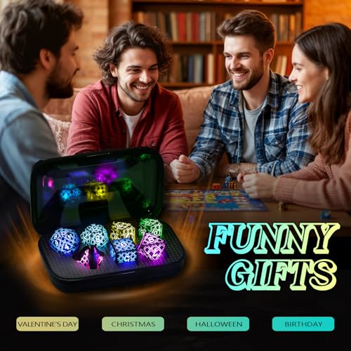 LED DND Dice Set, Light up Dice Rechargeable for RPG DM Gifts, RGB-LL | ZHOORQI Polyhedral Dice Set with Charging Box, Glow in The Dark Dice for D and D (Dungeons and Dragons) Role Playing Game - color: Rgb-dragon Scales