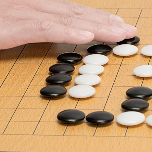 Yellow Mountain Imports Beechwood Veneer (0.4-Inch) Etched Beginner's Reversible 9x9/13x13 Go Game Set Board with Double Convex Melamine Stones - Classic Strategy Board Game (Baduk/Weiqi)