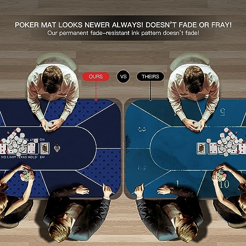 94 x 47 Inch Poker Mat with Stronger Sewn Edges, 10 Players Texas Hold'em Poker Rubber Mat Poker Topper for Tables, Folding Portable Poker Table Top Layout w/Carrying Bag for Poker Games, Blackjack - color: 94x 47 Inch Blue