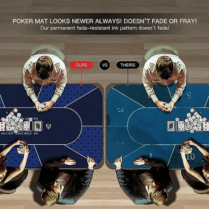 94 x 47 Inch Poker Mat with Stronger Sewn Edges, 10 Players Texas Hold'em Poker Rubber Mat Poker Topper for Tables, Folding Portable Poker Table Top Layout w/Carrying Bag for Poker Games, Blackjack - color: 94x 47 Inch Blue