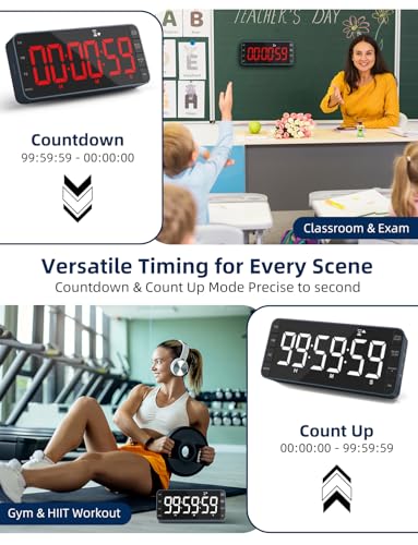 Large 7.8" Digital Timer with LED Display, Magnetic for Kitchen & Classroom | USB-C Rechargeable Timer with 99-Hour Count Up & Countdown, 3 Brightness Levels, 5 Alarm Sounds, 4 Volume Levels for Study - color: Navy Blue