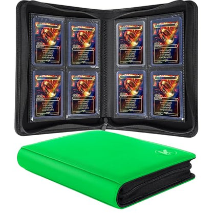 Top loader Binder, Holds 128+ Toploaders (Grass Green) | 4 Pocket Top Loader Card Storage Case, Double-Sided Pockets for trading card in 3 x 4'' Toploaders - color: Top loader Binder Grass Green