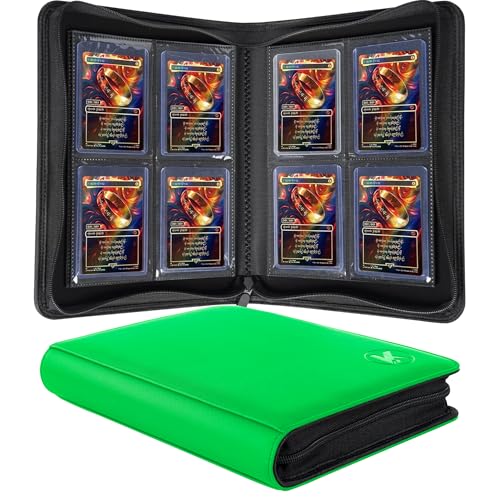 Top loader Binder, Holds 128+ Toploaders (Grass Green) | 4 Pocket Top Loader Card Storage Case, Double-Sided Pockets for trading card in 3 x 4'' Toploaders - color: Top loader Binder Grass Green