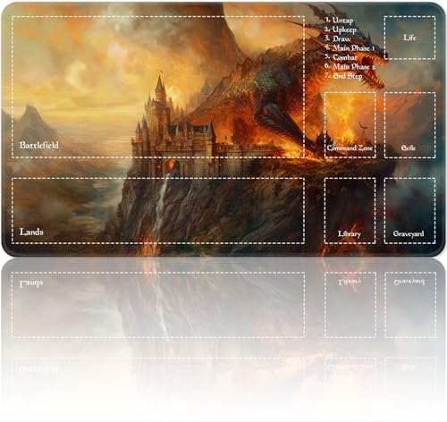 Playmat for MTG Magic Size 24x14 Inch Game Mats Tabletop Magic Play Mats,Premium Smooth Rubber Surface, Mousepad Compatible Qindaiwen for MTG RPG CCG Trading Card Game Play mats, Dragon on Fire - color: Dragon on Fire, size: playmat with zones