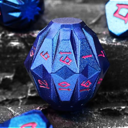 FONVGOGO DND Dice Set - 7 Pcs Unique Cool Polyhedral Metal D and D Dice with Cardboard Box for Dungeon and Dragons, RPG, Tabletop, Role Playing Games (Blue Pink) - color: S Blue Pink