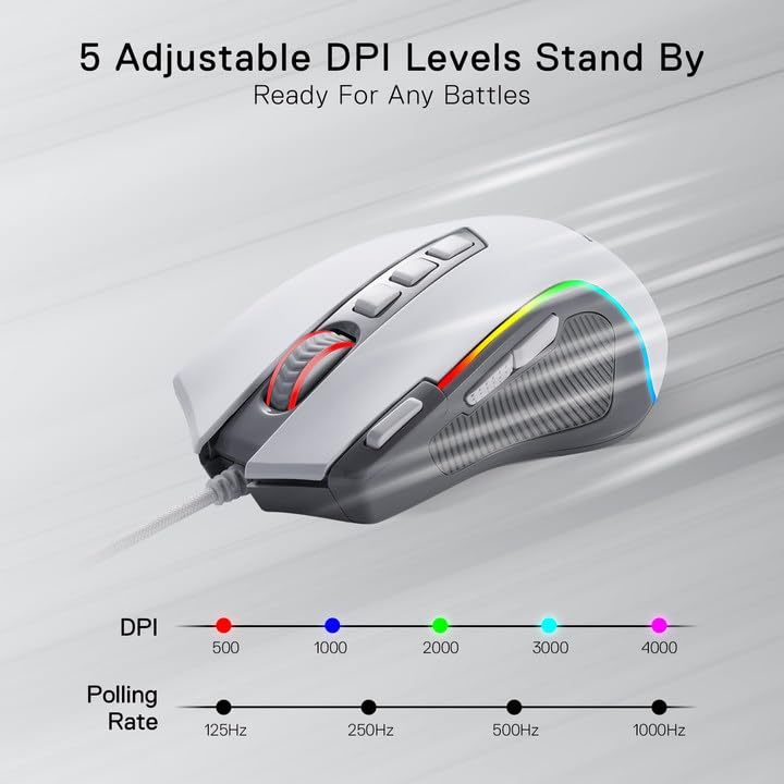 Redragon M612 Wired RGB Optical Gaming Mouse 8000 DPI Remapping Keys | Stable Lag-Free Connection, Redefine Keybinding Macro, Rapid-Fire Side Clicker, Vibing Backlight - color: Gray, style: Wired