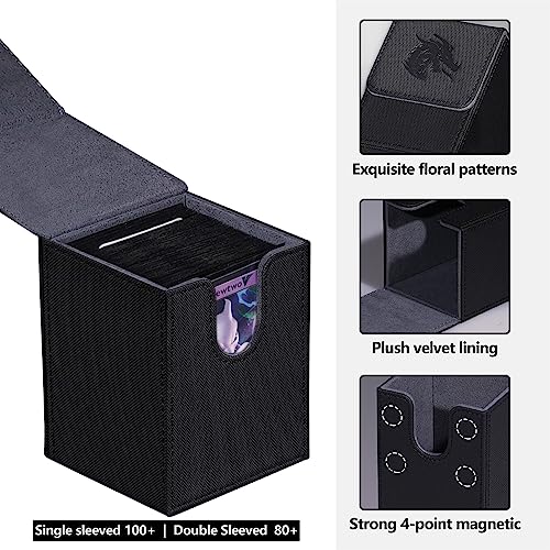 MTG Card Deck Box For Commander Deck Box With 2 Dividers, Card Storage Box Fits 100+ Single Sleeved Cards, PU Leather Strong Magnet Card Deck Case Holder for Magic Yugioh TCG (Black) - color: Black