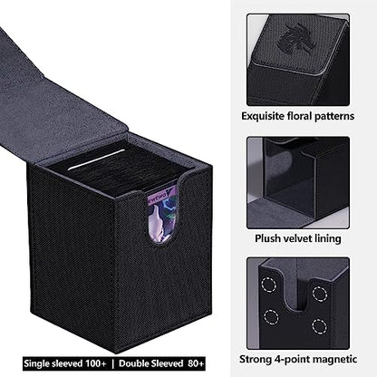 MTG Card Deck Box For Commander Deck Box With 2 Dividers, Card Storage Box Fits 100+ Single Sleeved Cards, PU Leather Strong Magnet Card Deck Case Holder for Magic Yugioh TCG (Black) - color: Black