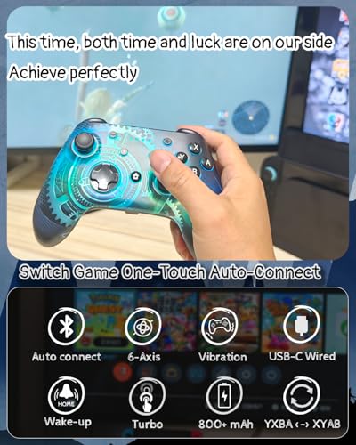 Wzuicov Multi-Platform Game Controller with RGB & Dual-Mode Bluetooth & Wired Connection, Wireless Gamepad for Switch/Switch 2/iOS/Android/PC/TV Box/Tesla, Includes 2 USB-C Cables & Adapter - color: Black&Blue