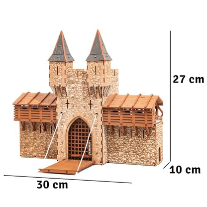 Barbican P - Castle gate - 3D Wooden Puzzle - DIY 28mm Scale Model Building Set for Adults and Collectors - Assembly kit - Tabletop Miniature Terrain Set - color: Gatehouse (Real Texture)