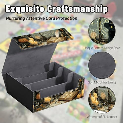 DEGDFSGR Card Game Storage Box for TCG MTG Commander Deck Box MTG Card Box Organizer Trading Card Case Magnetic Closure Creative Pattern Up to 2400 Cards, Magic Wizard Black Cat - color: Magic Wizard Black Cat