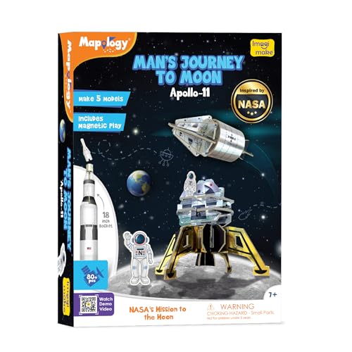 Imagimake Mapology Man's Journey to Moon, Apollo 11 3D Model Kit for Kids | Educational STEM Model Kit, Build Rockets & Satellites, Learn Space Exploration, Birthday Gift for Ages 8,9,10,11,12 Year Old - style: Man's Journey to Moon