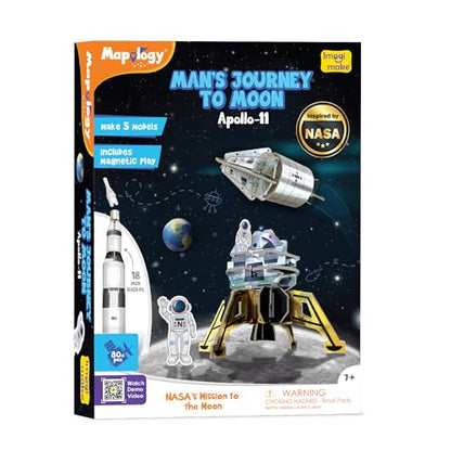 Imagimake Mapology Man's Journey to Moon, Apollo 11 3D Model Kit for Kids | Educational STEM Model Kit, Build Rockets & Satellites, Learn Space Exploration, Birthday Gift for Ages 8,9,10,11,12 Year Old - style: Man's Journey to Moon