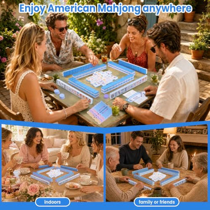 Blue American Mahjong Tile Set, 168 Premium Melamine Tiles | Gift-Ready Set with Storage Bag, Dice, Chips & Accessories for Family Game Nights, Parties, Travel and Vacations - color: Blue