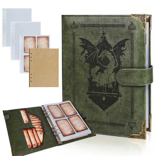 Byhoo DND Spell Cards 5e PU Leather Spellbook for Dungeons & Dragons notebook with 30 Sleeves for Spell Cards Writable Pages and Magnetic Closure A Must-Have for RPG & Board Games for Every Adventurer - color: Green