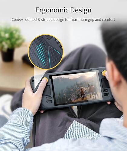 Syntech Protective Silicone Case for Steam Deck OLED & LCD - Gray | Upgraded Zero-Gap Fit Fixes Edge Sagging, All-Round Shock Absorption, Non-Slip Grips & Complimentary Thumb Caps Included - color: Grey