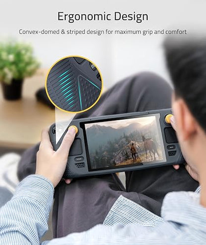 Syntech Protective Silicone Case for Steam Deck OLED & LCD - Gray | Upgraded Zero-Gap Fit Fixes Edge Sagging, All-Round Shock Absorption, Non-Slip Grips & Complimentary Thumb Caps Included - color: Grey
