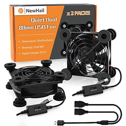 2Pack Quiet 80mm USB Fan Dual-Ball Bearings, USB Fan 5V, with L/M/H 3-Degree Speed Controller High Airflow Cooling Fan for Router Modem Receiver DVR PlayStation Xbox TV Box - size: 2Pcs 80mm