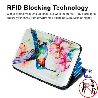 Credit Card Holder, Metal Card Wallet RFID Blocking Mini Slim Aluminum Business Hard Card Case for Women Men (Flowers Hummingbird) - color: Flowers Hummingbird