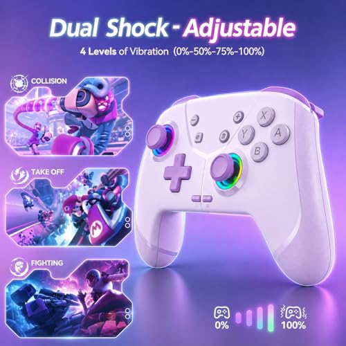 Switch Controller, Wireless Pro Controller for Nintendo Switch 2/Switch/Lite/OLED, Bluetooth controllers Compatible with iPhone/Mac/iPad/iOS/Android/Phone/PC/Steam and TV with Programming/RGB4/Vibration / 3 Turbo Modes/6-Axis/Motion (Purple) - color: Purp