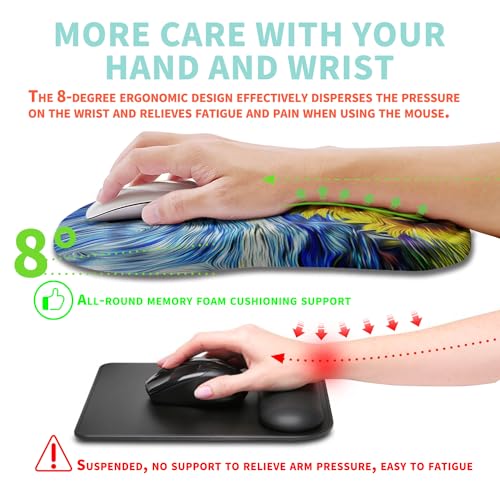 Ergonomic Mouse Pad Wrist Support with Memory Foam Massage Bulge, Carpal Tunnel Pain Relief Mousepad Wrist Rest for Mouse(12x8 inch,Sunflower) - color: Kg006-sunflower Starry Night