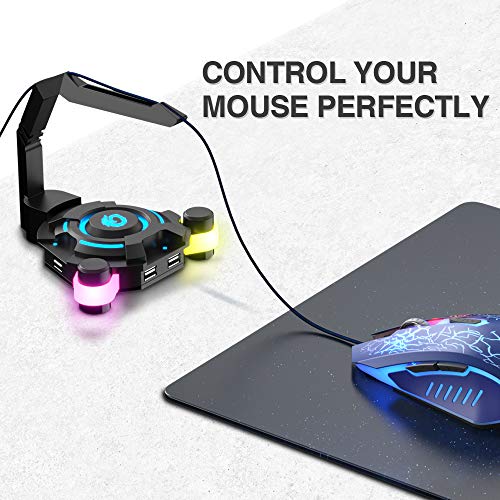 VersionTECH. Mouse Bungee - PC Gaming Mouse Cable Holder Cord Management, 4-Port USB Hub for MacBook Air, MacBook Pro, XPS, PC, Flash Drive, 2.4G Nano USB Receiver