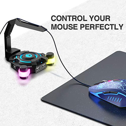VersionTECH. Mouse Bungee - PC Gaming Mouse Cable Holder Cord Management, 4-Port USB Hub for MacBook Air, MacBook Pro, XPS, PC, Flash Drive, 2.4G Nano USB Receiver