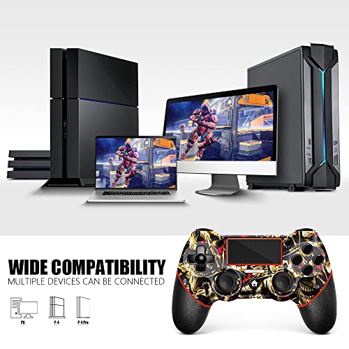 AceGamer Wireless Controller for PS4, Custom Design V2 Gamepad Joystick for PS4 with Non-Slip Grip of Both Sides and 3.5mm Audio Jack! Thumb Caps Included! (Gold Skull) - color: Gold Skull