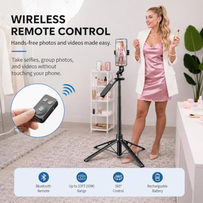 70" Phone Tripod Stand with Wireless Remote, Selfie Stick for iPhone Samsung Android, Portable Cell Phone Holder for Video Recording Photos Vlogging Travel