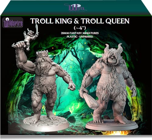 Wildspire Troll King and Queen for D&D Miniatures - Paintable Troll Figures for Dungeons & Dragons Fantasy Tabletop RPG