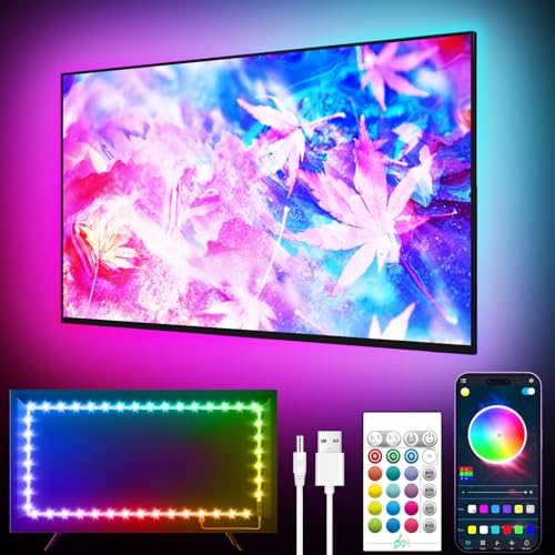 GIPOYENT TV Light Strip, Music Sync LED TV Backlights, for 32-50 Inch TV, LED TV Light with Bluetooth Function - RGB Color Changing Light Strip for Home Theater (9.8ft) - size: 9.8FT for 35"-55"TV