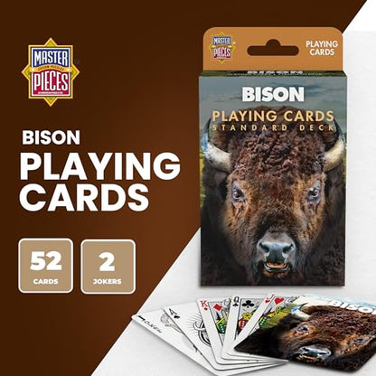 Masterpieces Bison Playing Cards Deck - Animal Themed Standard 54 Card Deck, Unique Bison Face Cards & Jokers, Retro Style, for Families & Adults - style: Bison