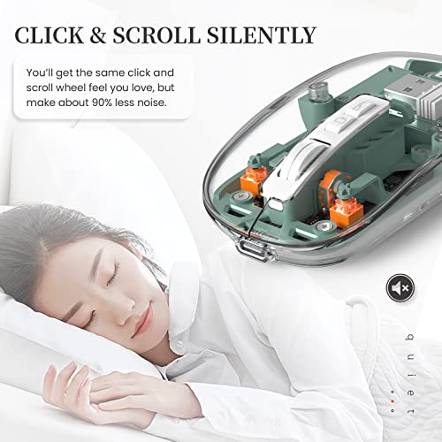 A.JAZZ Wireless Bluetooth5.1&2.4G Mini Lightweight Mouse,Transparent Clear Cool,Rechargeable Silent Computer Mice,Nano USB C Receiver,LED Battery Magic Silm for Office/PC/Mac/Laptop/Apple/ipad(Green) - color: Green