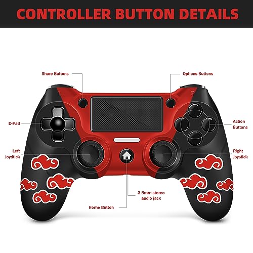 AceGamer Wireless Controller for PS4 Compatible with PS4/Slim/Pro, FTFVaska Gamepad with Enhanced Dual Vibration/Analog Sticks/6-Axis Motion Sensor/Charging Cable/Thumb Caps! (Red Cloudy) - color: Red Cloudy