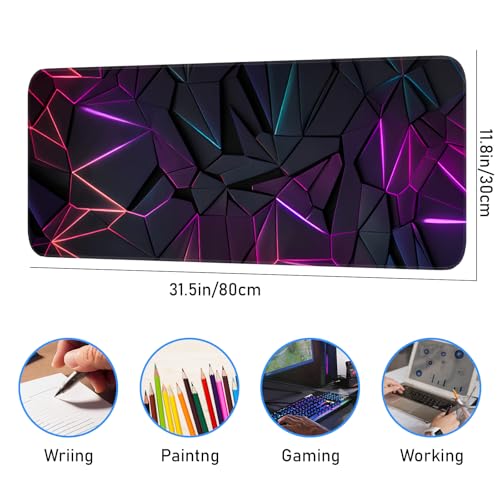 Stylish Geometric Design Gaming Mouse pad, Non-Slip Rubber Base, Stitched Edges, 31.5x11.8 inch Large Mouse pad, Suitable for Gaming and Desk Pads - color: Geometric color