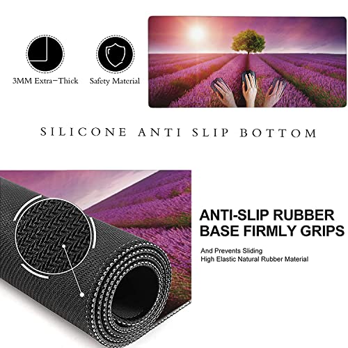 Stunning Lavender Field Landscape Extended Gaming Mouse Pad Large Desk Mat with Non-Slip Rubber Base and Stitched Edges,Keyboard Mouse Mat Desk Pad for Work,Game,Office,Home 35.4 * 15.7 Inch - color: Stunning Lavender Field Landscape