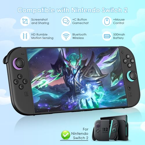 Ncanoi Controller Compatible with Nintendo Switch 2 Controllers, Wireless Replacement Controller for Switch 2, Support Rumble/Motion Controls/Mouse Mode/Gamechat - color: Purple Green