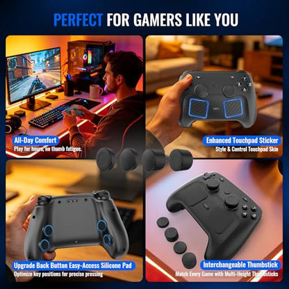 EJGAME Accessory Kit for Steam Controller 2026,Touchpad Protector,Thumb Grip Caps,Silicone Back Button Enhancement Set