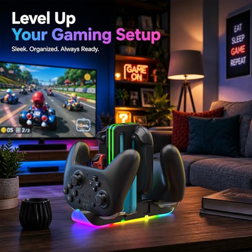 Charging Dock for Nintendo Switch 2 Controllers, RGB 6-in-1 Charging Station for Joy-Cons & Pro Controllers, Gaming Controller Organizer Stand Compatible with Switch 2/OLED/Switch - color: Grey