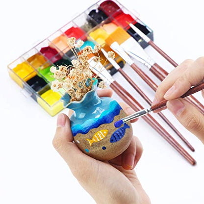 Transon Flat Paint Brush Set 7pcs for Acrylic Watercolor Gouache Oil and Body Painting - size: 7 PCS